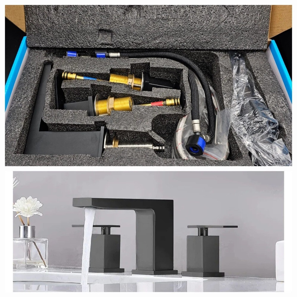 Kingo Home 3 Hole Widespread Bathroom Faucet Matte Black ORB Dual‎ Handle Modern